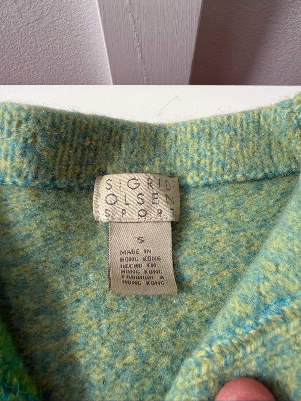 Sigrid Olsen Vintage Green & Teal Colorblock 100% Wool Sweater - Size S - Picture 5 of 9